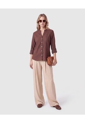 Blusa Con Bolsillos Frontales Para Mujer Para Mujer Café Patprimo