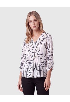 Blusa Manga 3/4 Con Pliegue Para Mujer Para Mujer Blanco Patprimo