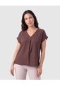Blusa Con Cuello En V Y Pliegue Mujer  Para Mujer Café Patprimo de Patprimo