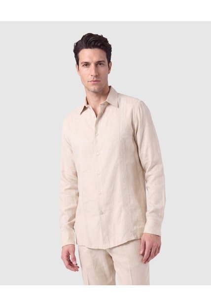 Guayabera Manga Larga Hombre Con Bordados  Para Hombre Beige Patprimo
