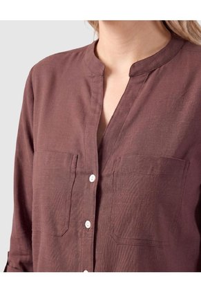 Blusa Con Bolsillos Frontales Para Mujer Para Mujer Café Patprimo