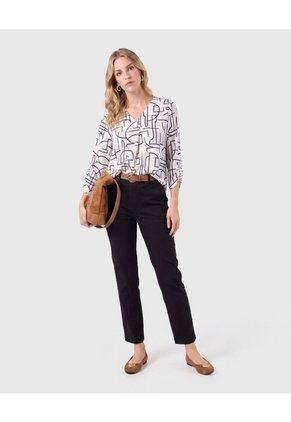 Blusa Manga 3/4 Con Pliegue Para Mujer Para Mujer Blanco Patprimo