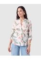 Blusa Mujer Manga 3/4 Con Estampado Y Cuello Mao  Para Mujer Crema Patprimo de Patprimo