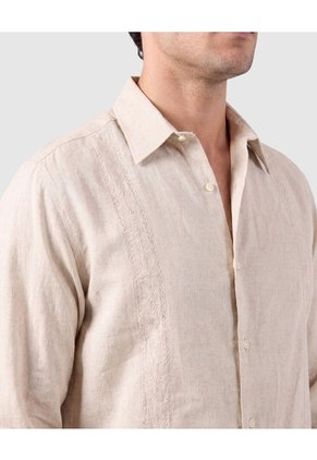 Guayabera Manga Larga Hombre Con Bordados  Para Hombre Beige Patprimo
