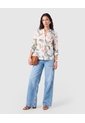 Blusa Mujer Manga 3/4 Con Estampado Y Cuello Mao  Para Mujer Crema Patprimo de Patprimo