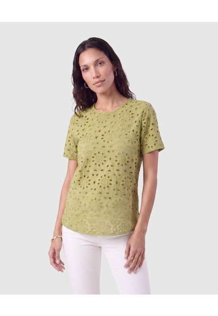 Blusa Con Perforaciones Detalladas Para Mujer  Para Mujer Verde Patprimo