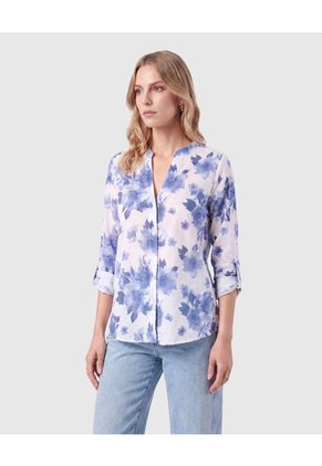 Blusa Manga Larga Con Ajuste Para Mujer Para Mujer Azul Patprimo