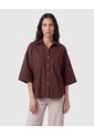 Camisa Mujer Manga 3/4 Unicolor Con Bolsillos  Para Mujer Café Patprimo de Patprimo