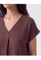 Blusa Con Cuello En V Y Pliegue Mujer  Para Mujer Café Patprimo de Patprimo