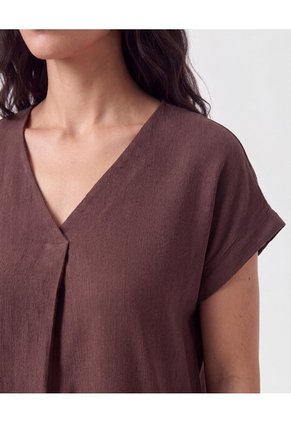 Blusa Con Cuello En V Y Pliegue Mujer Para Mujer Café Patprimo