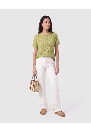 Blusa Con Perforaciones Detalladas Para Mujer  Para Mujer Verde Patprimo