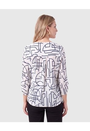 Blusa Manga 3/4 Con Pliegue Para Mujer Para Mujer Blanco Patprimo