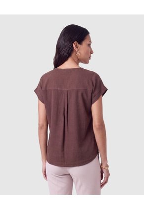 Blusa Con Cuello En V Y Pliegue Mujer Para Mujer Café Patprimo