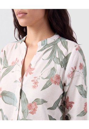 Blusa Mujer Manga 3/4 Con Estampado Y Cuello Mao  Para Mujer Crema Patprimo