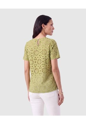 Blusa Con Perforaciones Detalladas Para Mujer  Para Mujer Verde Patprimo