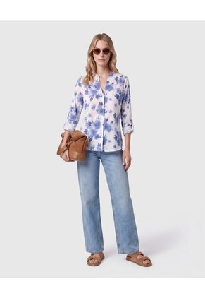 Blusa Manga Larga Con Ajuste Para Mujer Para Mujer Azul Patprimo