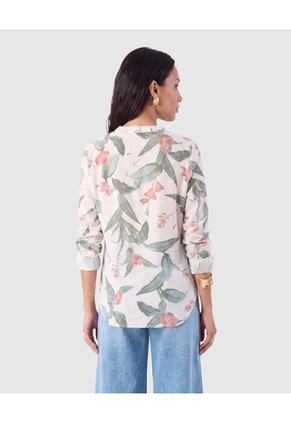 Blusa Mujer Manga 3/4 Con Estampado Y Cuello Mao  Para Mujer Crema Patprimo