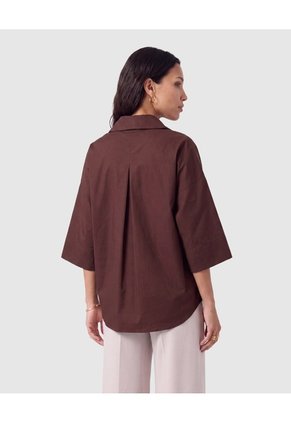Camisa Mujer Manga 3/4 Unicolor Con Bolsillos  Para Mujer Café Patprimo