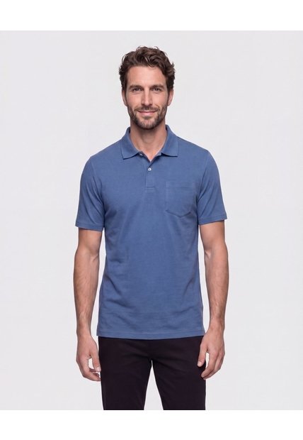 Polo Unicolor Con Bolsillo   Para Hombre Azul Patprimo