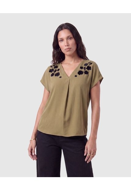 Blusa Con Detalles Bordados Para Mujer  Para Mujer Verde Patprimo