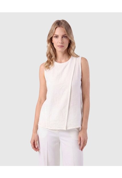 Blusa Sin Mangas Con Pliegue Para Mujer  Para Mujer Blanco Patprimo