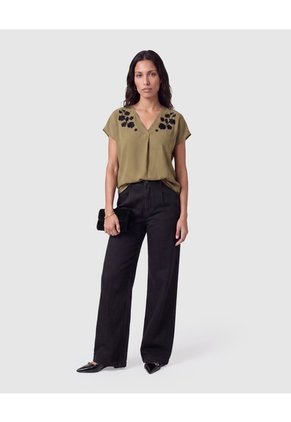 Blusa Con Detalles Bordados Para Mujer  Para Mujer Verde Patprimo