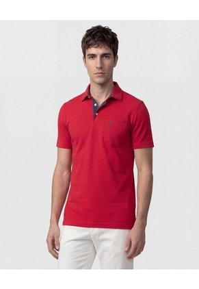 Polo Unicolor, Cuello Duro Con Bolsillo Y Silueta Regular Fit Para Hombre Rojo Patprimo