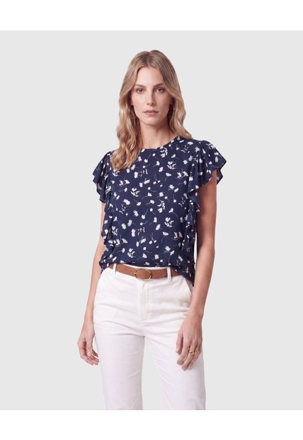 Blusa Con Volantes En Mangas Para Mujer  Para Mujer Azul Patprimo