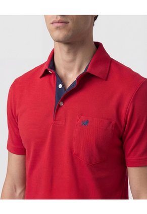 Polo Unicolor, Cuello Duro Con Bolsillo Y Silueta Regular Fit Para Hombre Rojo Patprimo