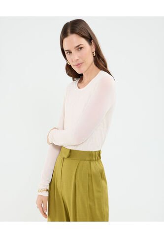 Camiseta Para Mujer Manga Larga Cuello Redondo Color Blanco Marca Patprimo #30093757 Patprimo