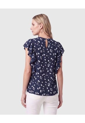 Blusa Con Volantes En Mangas Para Mujer  Para Mujer Azul Patprimo
