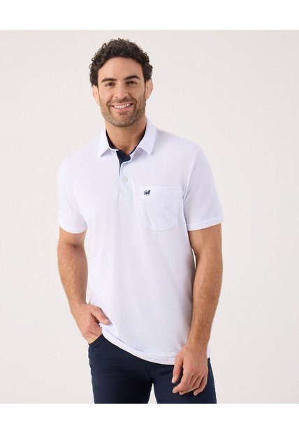 Polo Unicolor Con Bolsillo   Para Hombre Blanco Patprimo