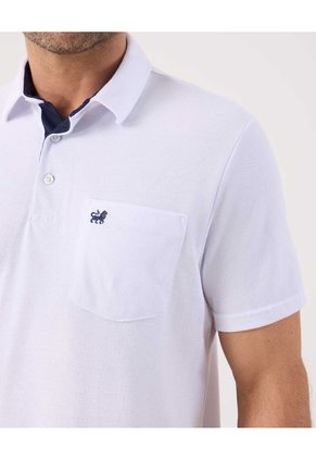 Polo Unicolor Con Bolsillo   Para Hombre Blanco Patprimo