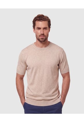 Camiseta Tejida Cuello Redondo Para Hombre Para Hombre Beige Patprimo