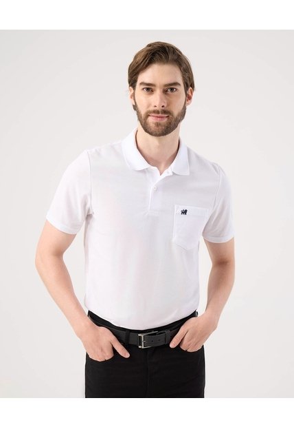 Polo Unicolor Con Bolsillo   Para Hombre Blanco Patprimo