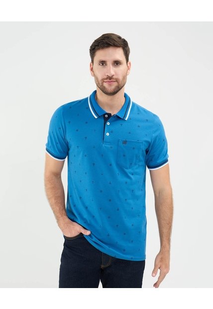 Polo Tejida Estampada  Para Hombre Azul Patprimo