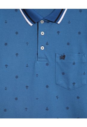 Polo Tejida Estampada  Para Hombre Azul Patprimo