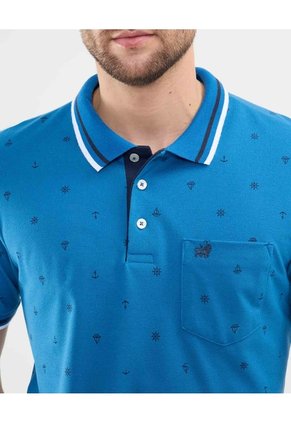 Polo Tejida Estampada  Para Hombre Azul Patprimo