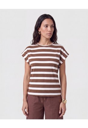 Camiseta Cuello Redondo Manga Corta Mujer Para Mujer Café Patprimo