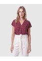 Camiseta Básica Con Mangas Texturizadas Para Mujer  Para Mujer Vino Patprimo de Patprimo
