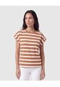 Camiseta A Rayas Con Manga Dobladillo Para Mujer  Para Mujer Café Patprimo de Patprimo
