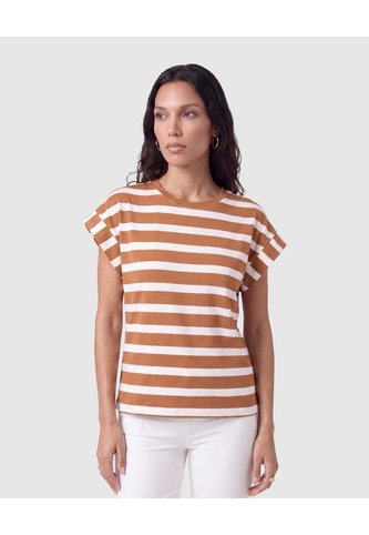 Camiseta A Rayas Con Manga Dobladillo Para Mujer  Para Mujer Café Patprimo Patprimo
