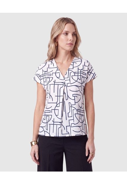 Camiseta Estampada Con Pliegue Para Mujer  Para Mujer Blanco Patprimo