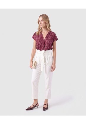 Camiseta Básica Con Mangas Texturizadas Para Mujer  Para Mujer Vino Patprimo