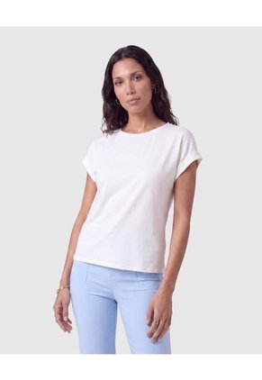 Camiseta Básica Con Manga Dobladillo Para Mujer Para Mujer Blanco Patprimo