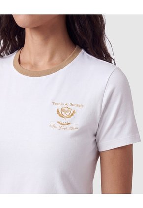 Camiseta Cuello Redondo Manga Corta Mujer  Para Mujer Blanco Patprimo