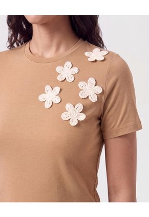 Camiseta Con Apliques En Relieve Para Mujer Para Mujer Café Patprimo