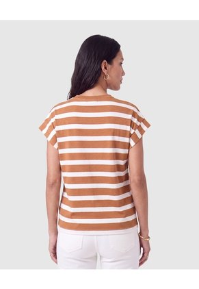 Camiseta A Rayas Con Manga Dobladillo Para Mujer Para Mujer Café Patprimo
