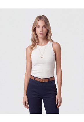 Camiseta Sin Mangas Acanalada Para Mujer Para Mujer Blanco Patprimo
