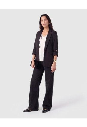 Blazer Casual Manga Larga Mujer Para Mujer Negro Patprimo